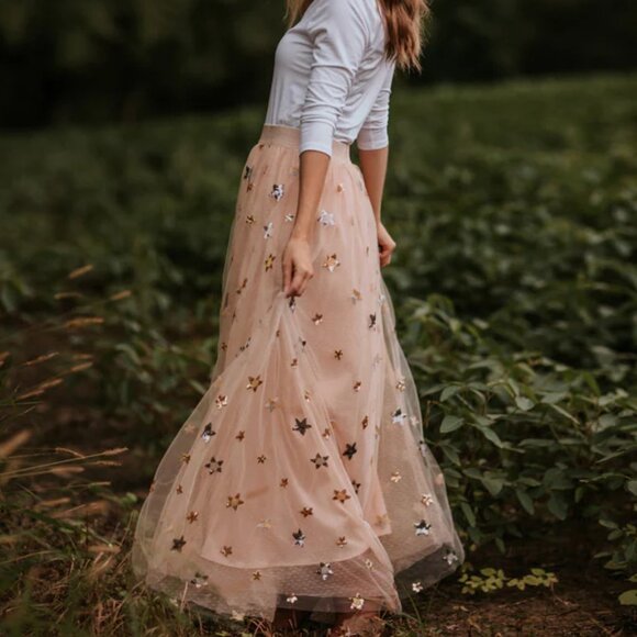 NWT Elestory Princess Star Maxi Skirt Blush S - Picture 3 of 13